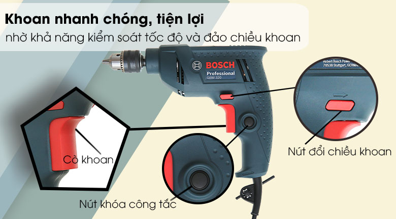 Máy khoan Bosch GBM 320 - khoan đảo chiều