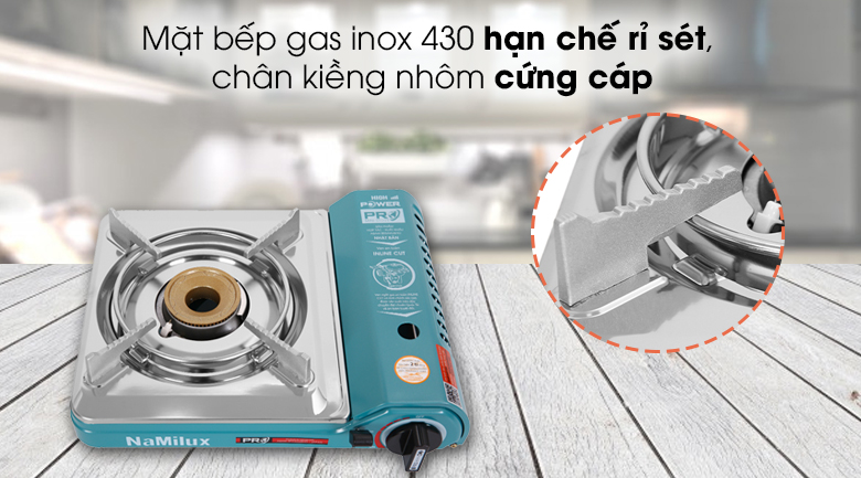 Bếp gas mini Namilux NH-P3031PS - Mặt bếp gas làm từ inox 430 hạn chế rỉ sét