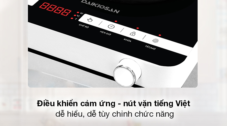 Bếp từ Daikiosan DKT-100004 - Bảng điều khiển cảm ứng và nút vặn tiếng Việt có màn hình LED hiển thị sắc nét