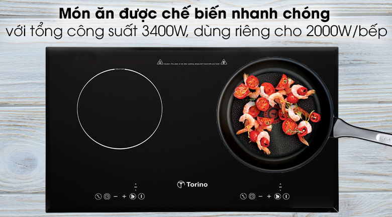 Bếp từ đôi Torino TI-1117M - Món ăn được chế biến nhanh chóng với tổng công suất 2 bếp đến 3400W