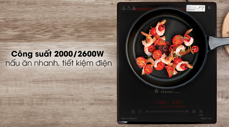 Bếp từ Pramie 1108 - Thiết bị nấu chín thức ăn nhanh chóng với công suất 2000/2600W