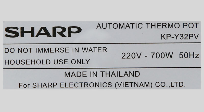 Công suất 700 W - Bình thủy điện Sharp KP-Y32PV-CU 3 lít 