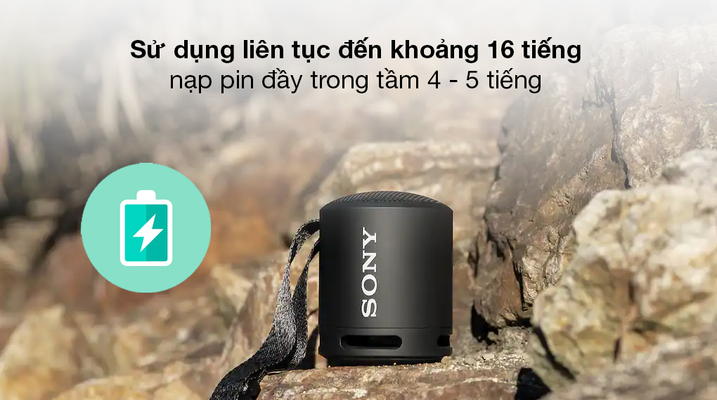 Loa Bluetooth Sony SRS-XB13 - Thời gian sử dụng loa lên đến 16 giờ liên tục, sạc đầy trong 4 - 5 giờ qua cổng kết nối Type-C