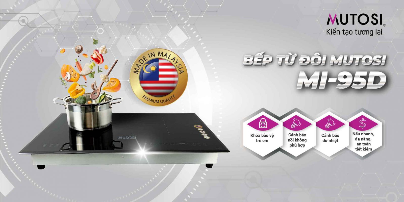 Bếp từ 2 vùng nấu Mutosi MI-95D