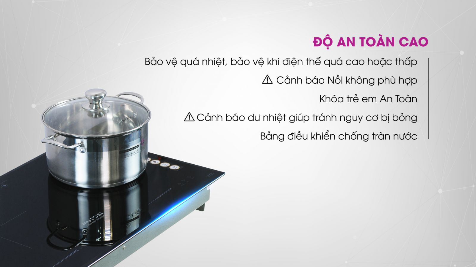 Bếp từ 2 vùng nấu Mutosi MI-95D nhiều tính năng an toàn