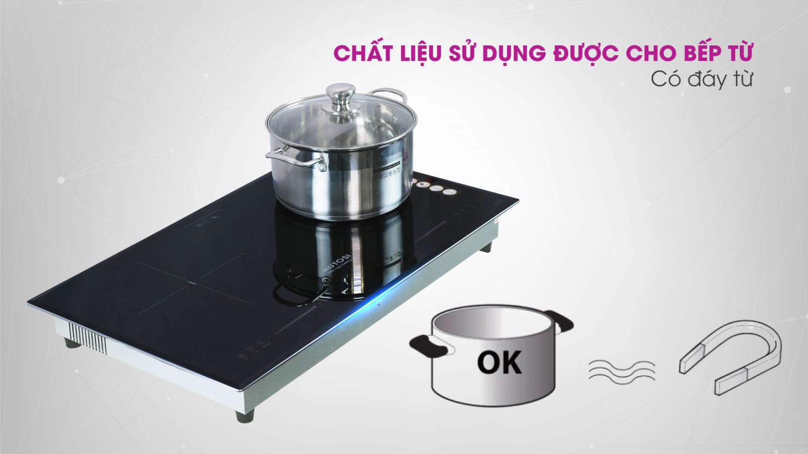 Bếp từ 2 vùng nấu Mutosi MI-95D phù hợp cho nối từ