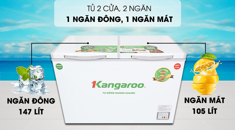 Tủ đông Kangaroo 252 lít KG 400NC2 - Tiện lợi, dễ sử dụng với tủ đông 2 nắp dở