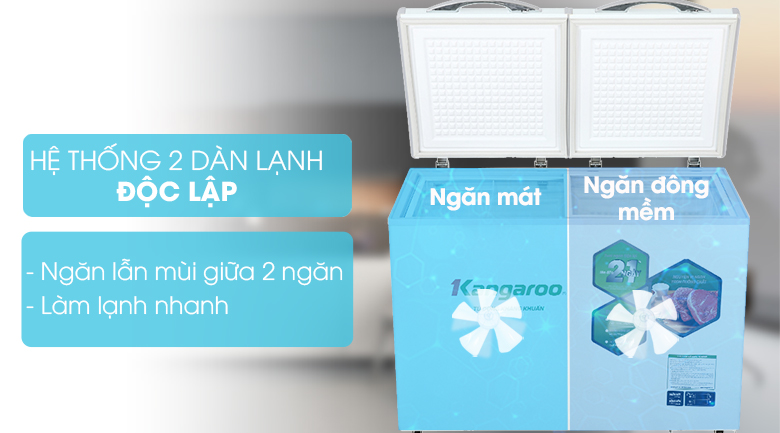 Công nghệ 2 dàn lạnh độc lập - Tủ đông mềm Kangaroo 252 lít KG 400DM2
