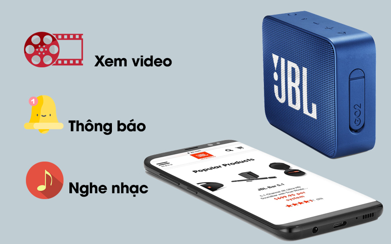 Loa Bluetooth JBL GO2BLK kết nối với điện thoại cho nhiều tiện ích khác nhau