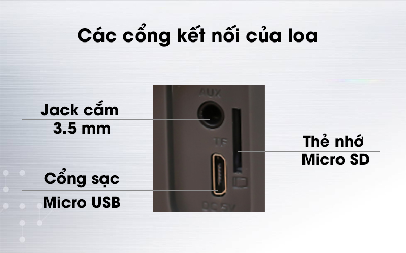 Loa Bluetooth Mozard Y550 Xám trang bị cổng sạc là cổng Micro USB