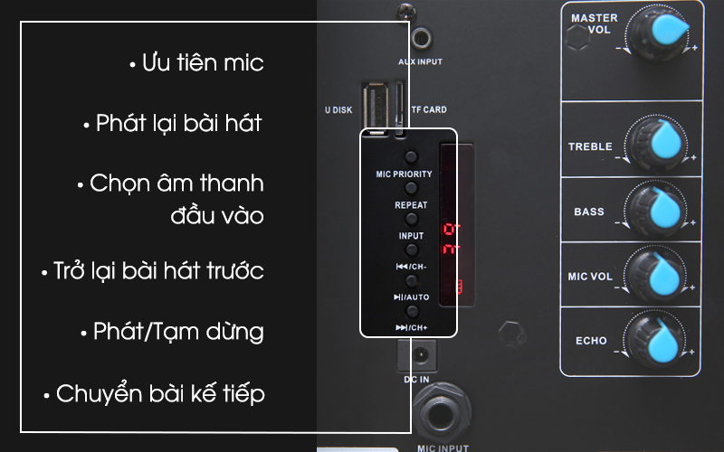 Nút điều khiển trực quan, dễ sử dụng - Loa Kéo Bluetooth Enkor L1218K Đen