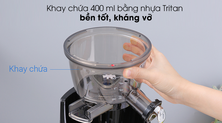 Máy ép chậm Kuvings EVO820 đen - Khay chứa nước ép bằng nhựa Tritan bền tốt, kháng vỡ, có dung tích 400 ml