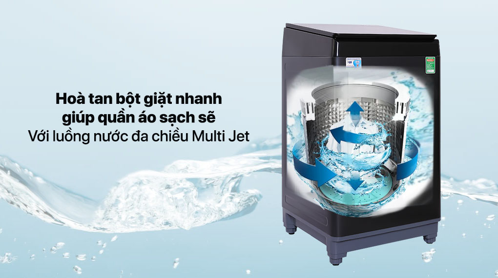 Máy giặt Aqua 10 KG AQW-F100GT.BK - Luống nước đa chiều Multi Jet