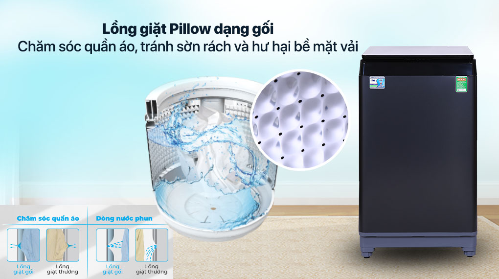 Máy giặt Aqua 10 KG AQW-F100GT.BK - Lồng giặt Pillow