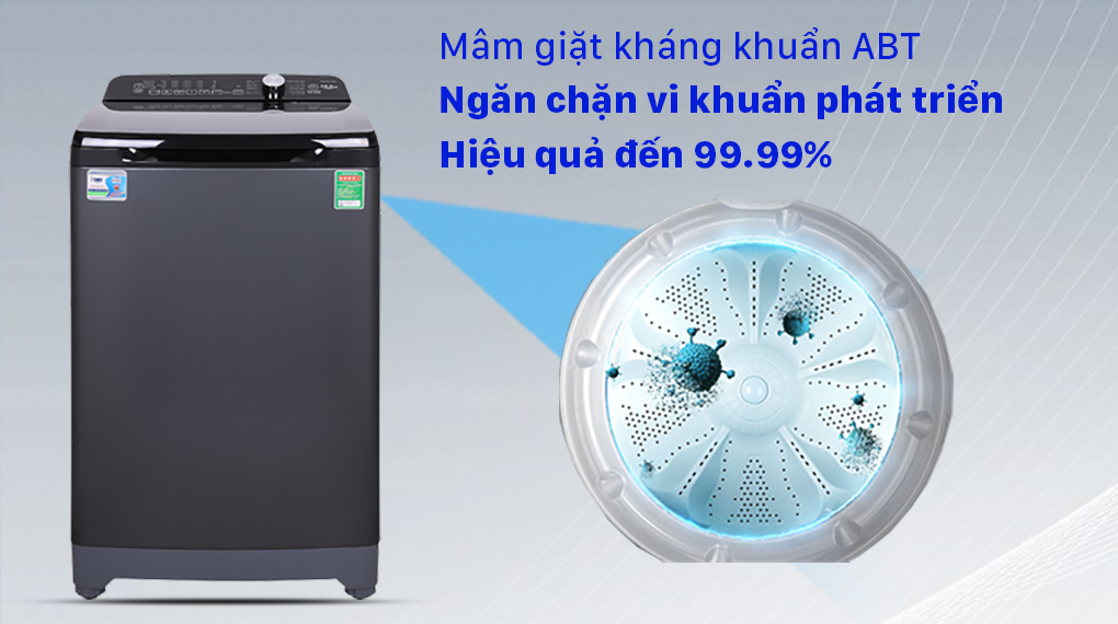 Máy giặt Aqua 10.5 KG AQW-FR105GT BK - Mâm giặt kháng khuẩn ABT - Ngăn chặn sự phát triển của vi khuẩn đến 99,99%
