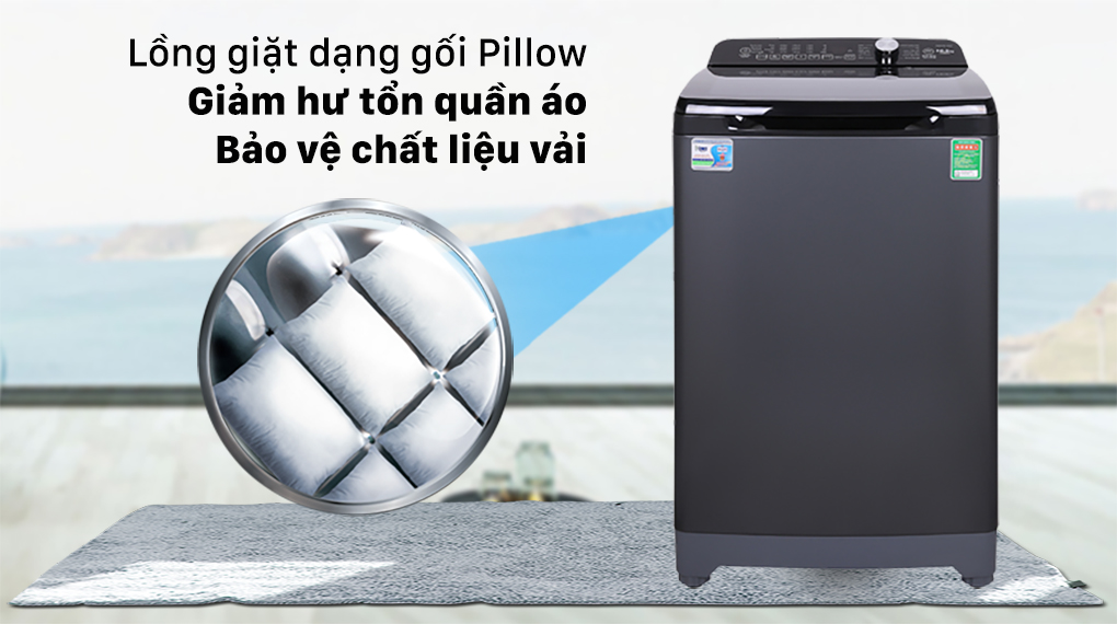 Máy giặt Aqua 10.5 KG AQW-FR105GT BK - Lồng giặt Pillow - giảm hư tổn quần áo, bảo vệ chất liệu vải
