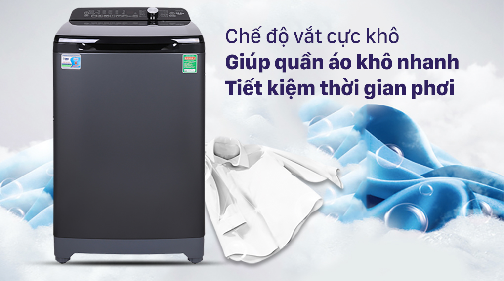 Máy giặt Aqua 10.5 KG AQW-FR105GT BK - Chế độ vắt cực khô giúp quần áo khô nhanh, tiết kiệm thời gian phơi