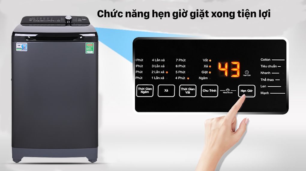 Máy giặt Aqua 10.5 KG AQW-FR105GT BK - Tính năng hẹn giờ giặt xong tiện lợi