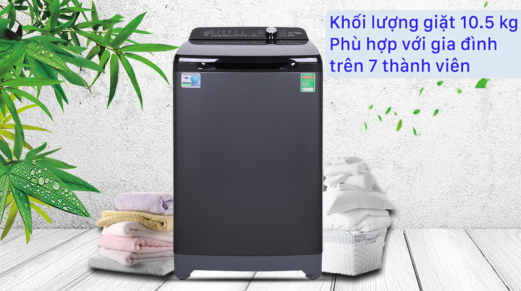 Máy giặt Aqua 10.5 KG AQW-FR105GT BK - Khối lượng giặt 10.5 kg phù hợp với gia đình trên 7 thành viên
