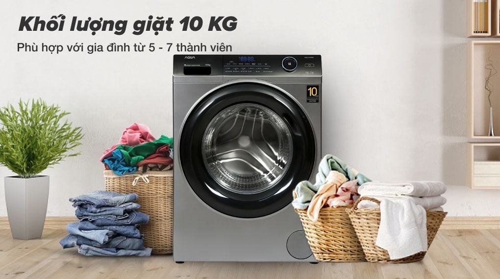 Máy giặt Aqua Inverter 10 KG AQD-A1000G S - Khối lượng giặt 10kg