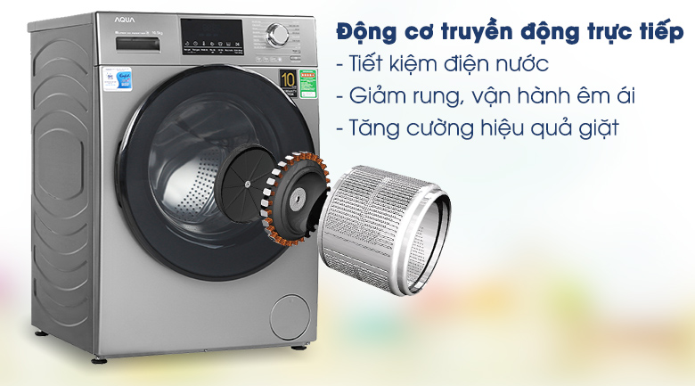Máy giặt Aqua Inverter 10.5 KG AQD-D1050F.S-Vận hành êm ái với động cơ truyền động trực tiếp