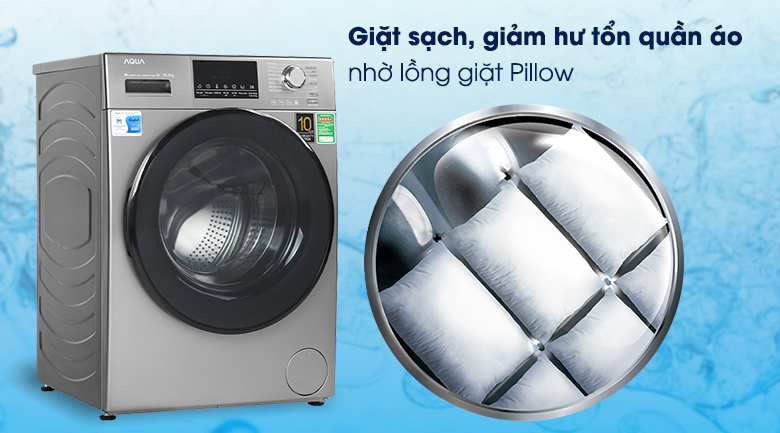 Máy giặt Aqua Inverter 10.5 KG AQD-D1050F.S-Bảo vệ quần áo tối ưu, hạn chế hư tổn sợi vải nhờ lồng giặt Pillow