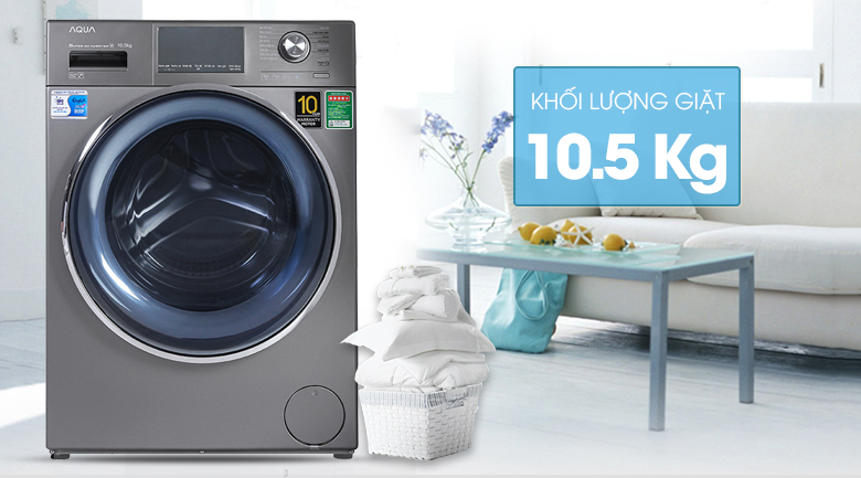 Máy giặt Aqua Inverter 10.5 KG AQD-DD1050E S - Khối lượng 10.5 kg