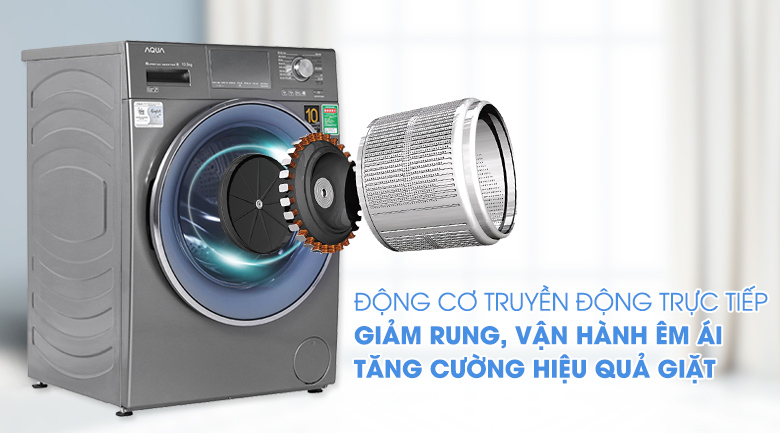 Máy giặt Aqua Inverter 10.5 KG AQD-DD1050E S - Động cơ truyền động trực tiếp