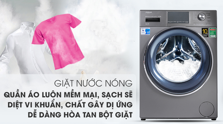 Máy giặt Aqua Inverter 10.5 KG AQD-DD1050E S - Giặt nước nóng