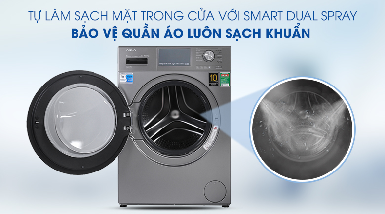 Máy giặt Aqua Inverter 10.5 KG AQD-DD1050E S - Tự làm sạch mặt trong cửa