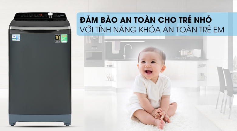 Máy giặt Aqua Inverter 10.5 KG AQW-DR105FT BK - Khóa trẻ em