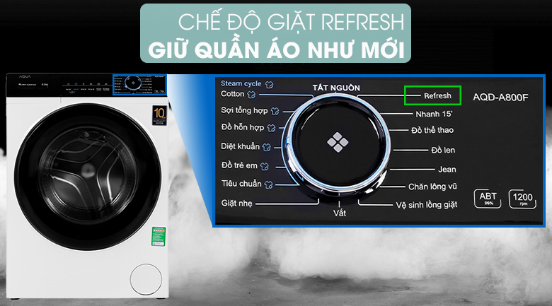 Máy giặt Aqua Inverter 8 KG AQD-A800F W - giúp quần áo luôn như mới