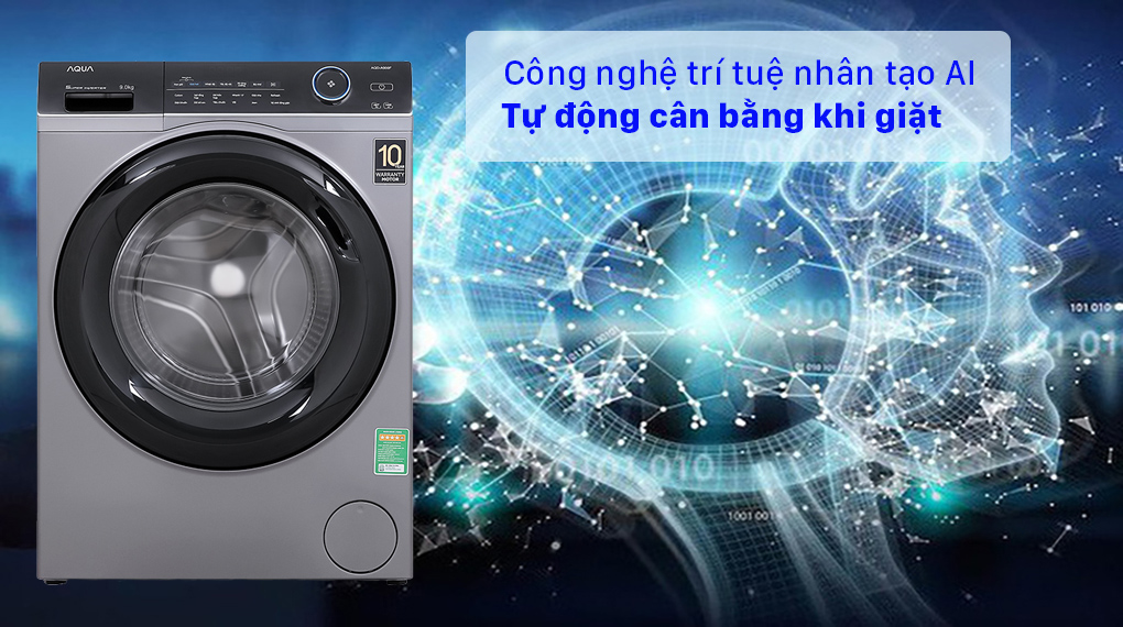 Máy giặt Aqua Inverter 9.0 KG AQD-A900F S - Công nghệ trí tuệ nhân tạo AI tự động cân bằng khi giặt
