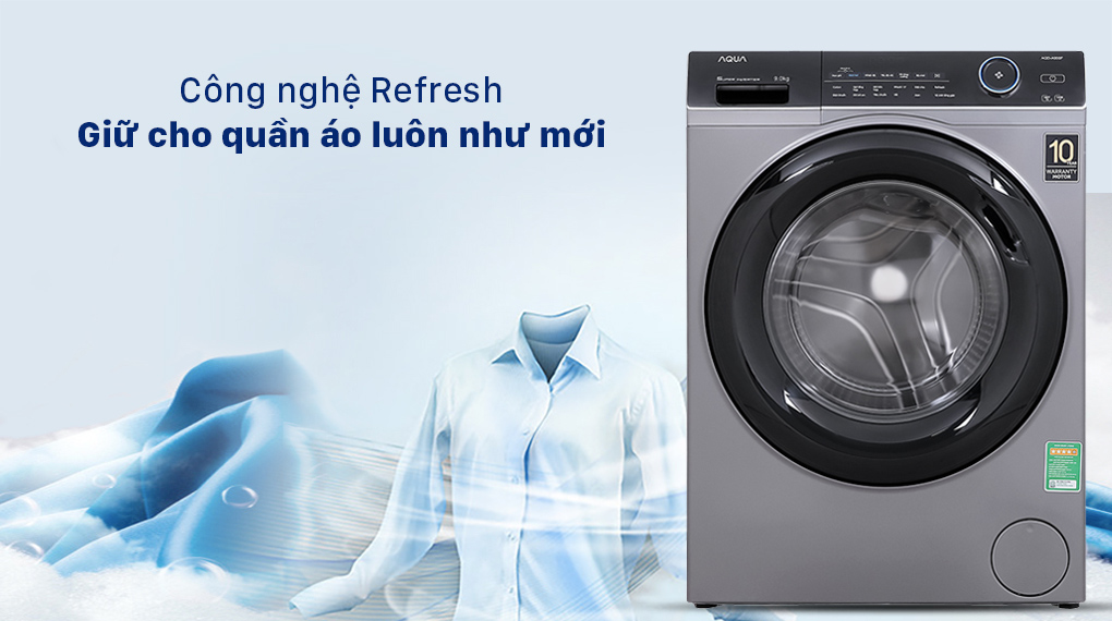Máy giặt Aqua Inverter 9.0 KG AQD-A900F S - Công nghệ Refresh giữ cho quần áo luôn như mới