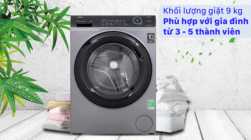 Máy giặt Aqua Inverter 9.0 KG AQD-A900F S - Khối lượng giặt 9 kg phù hợp với gia đình từ 3 - 5 thành viên