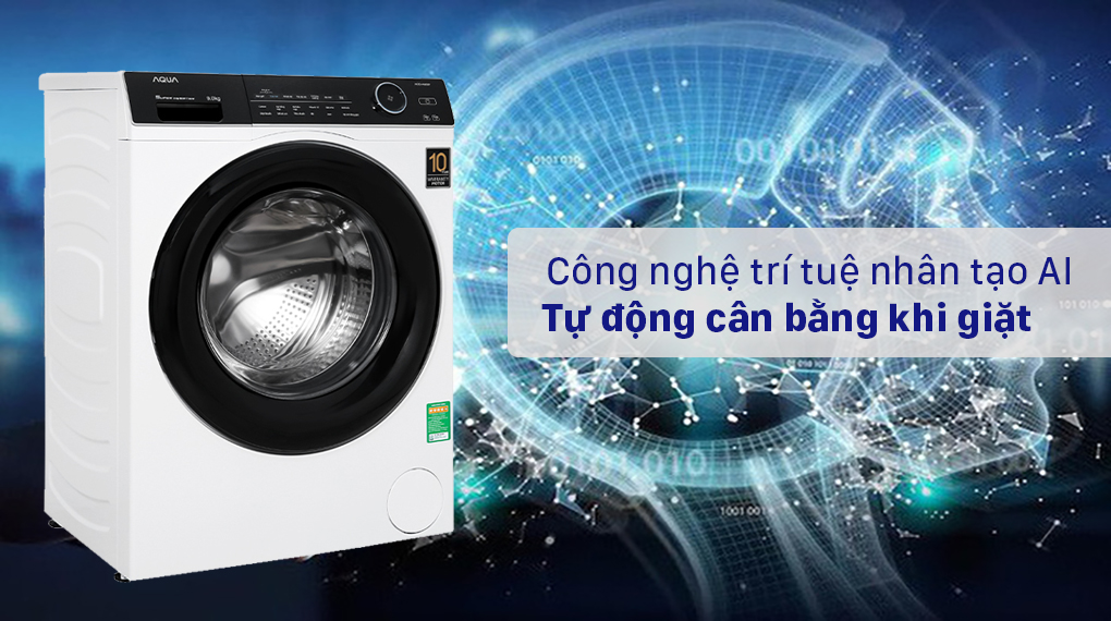 Máy giặt Aqua Inverter 9.0 KG AQD-A900F W - Công nghệ trí tuệ nhân tạo AI tự động cân bằng khi giặt