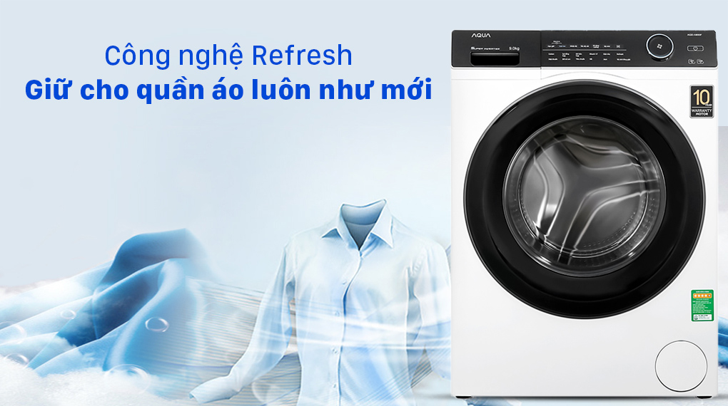 Máy giặt Aqua Inverter 9.0 KG AQD-A900F W - Công nghệ Refresh giữ cho quần áo luôn như mới