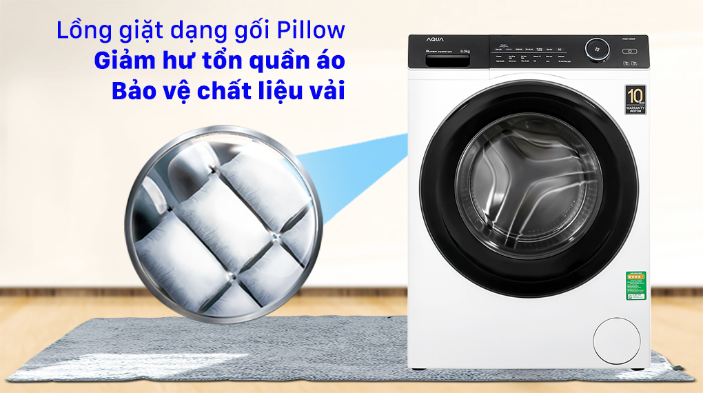 Máy giặt Aqua Inverter 9.0 KG AQD-A900F W - Lồng giặt Pillow bảo vệ quần áo tốt hơn