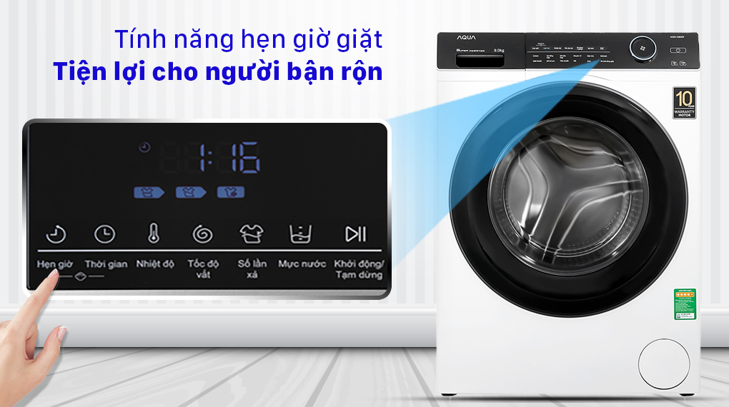 Máy giặt Aqua Inverter 9.0 KG AQD-A900F W - Tính năng hẹn giờ giặt tiện lợi cho người bận rộn