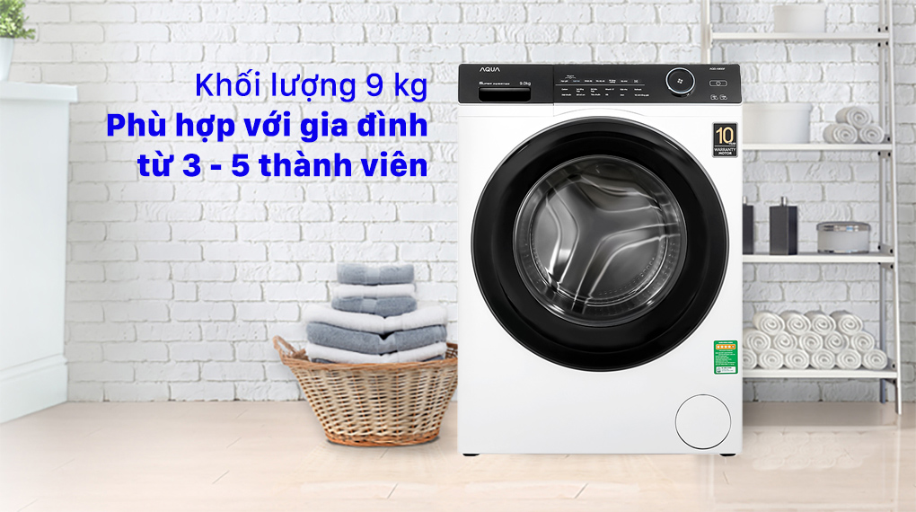 Máy giặt Aqua Inverter 9.0 KG AQD-A900F W - Khối lượng giặt 9 kg phù hợp với gia đình từ 3 - 5 thành viên