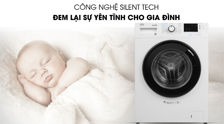 Máy giặt Beko Inverter 8 kg WCV8612XB0ST-Giảm thiểu tiếng ồn khi vận hành nhờ công nghệ Silent Tech