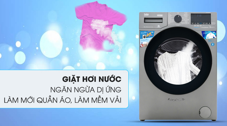 Máy giặt Beko Inverter 9 kg WCV9749XMST - Loại bỏ vi khuẩn, tránh tác nhân gây dị ứng bám trên quần áo nhờ tính năng giặt hơi nước