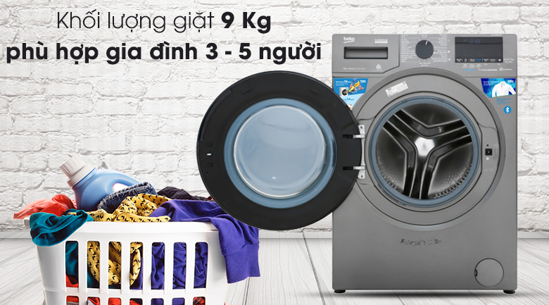 Máy giặt Beko Inverter 9 kg WCV9749XMST-Khối lượng giặt 9 kg, đáp ứng tốt cho hộ gia đình có 3 - 5 người