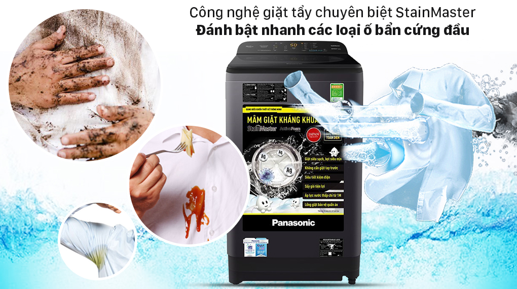 Máy giặt Panasonic 10 Kg NA-F100A9BRV - Đánh bật nhanh vết bẩn khó giặt nhờ công nghệ giặt tẩy vết bẩn chuyên biệt StainMaster