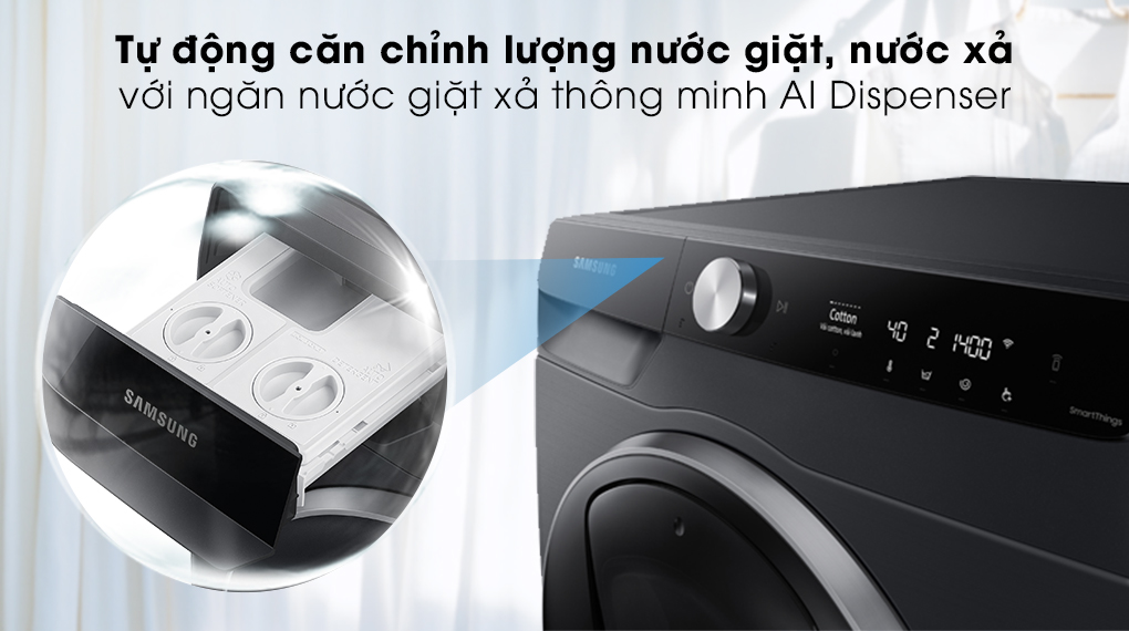 Máy giặt Samsung AI AddWash Inverter 12kg WW12TP94DSB/SV - Ngăn nước giặt xả thông minh Ai Dispenser