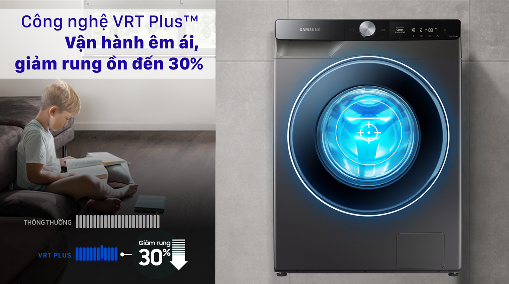 Máy giặt Samsung AI Inverter 10 kg WW10T634DLX/SV - Giặt giũ êm ái với công nghệ VRT Plus™