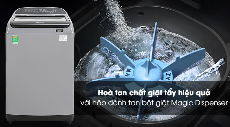 Máy giặt Samsung Inverter 8.5 kg WA85T5160BY/SV-Hòa tan bột giặt hiệu quả nhờ hộp Magic Dispencer