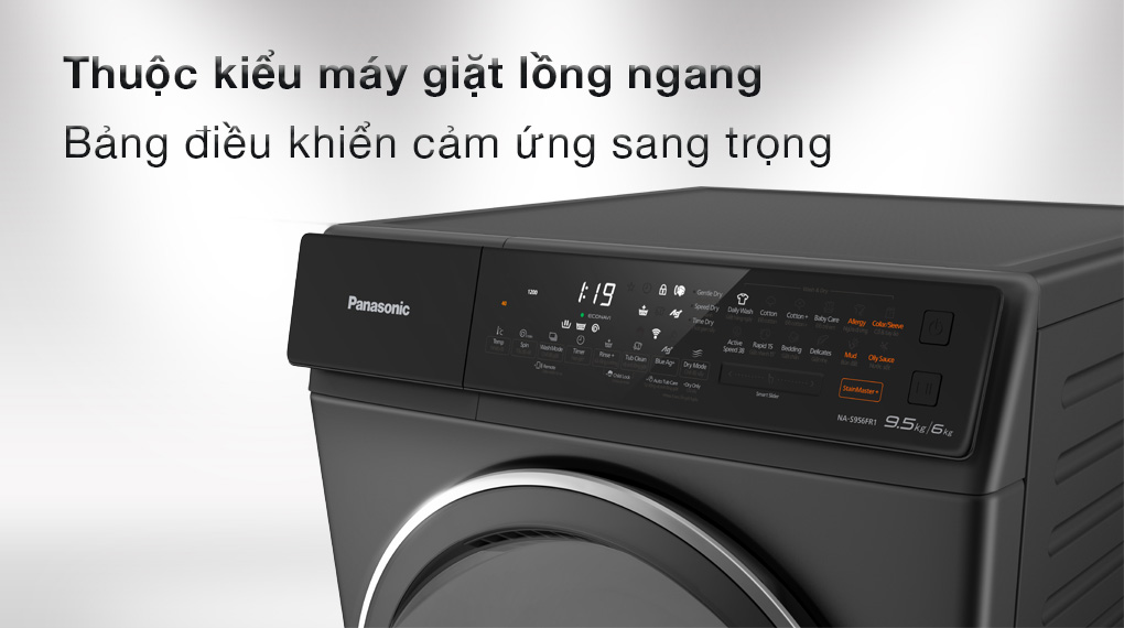 Máy giặt sấy Panasonic Inverter 9.5 kg NA-S956FR1BV - Thuộc kiểu máy giặt lồng ngang, bảng điều khiển cảm ứng sang trọng
