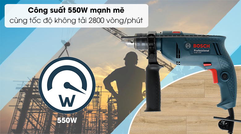 Máy khoan động lực điện Bosch GSB 550 550W - Công suất