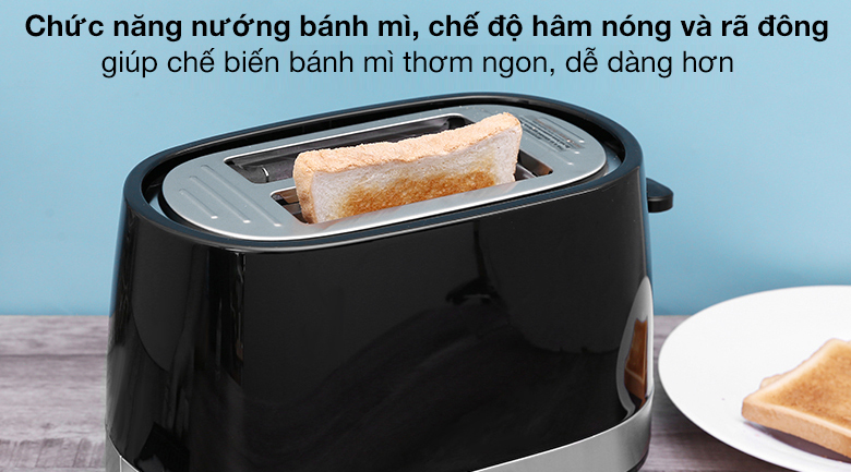 Máy nướng bánh mì Delonghi CTLA2103.BK - Cài đặt chức năng chính là nướng bánh mì, 2 chế độ hâm nóng và rã đông